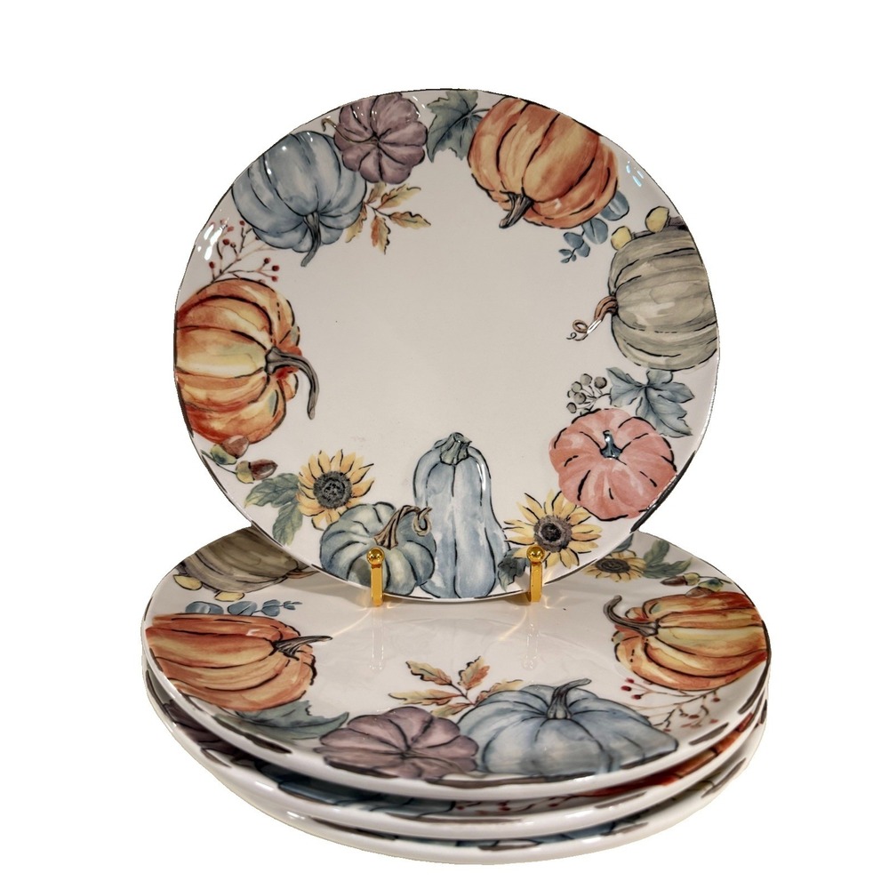 Set of 4 Potter's Studio Watercolor Pumpkin Patch 10 1/2 " Ceramic Dinner Plates